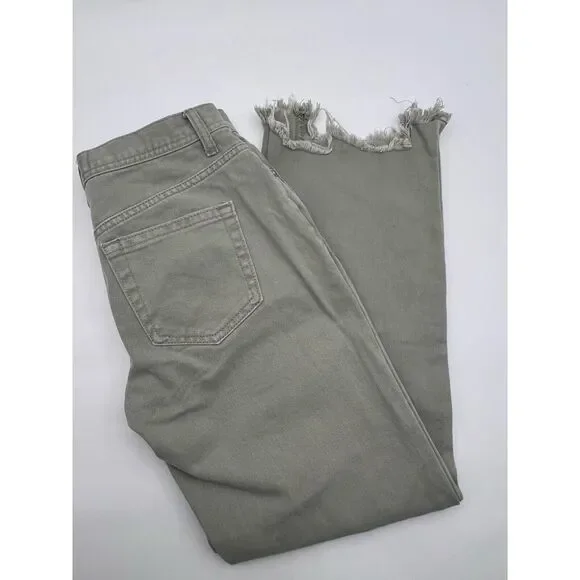 We The Free Jeans Womens 25 Green Denim Mid Rise Pockets Raw Hem Fringes - Picture 1 of 16